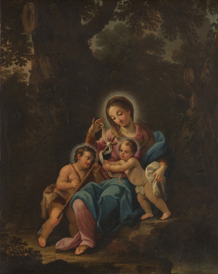 Madonna and Child with Saint John the Baptist in a Landscape by Roman School