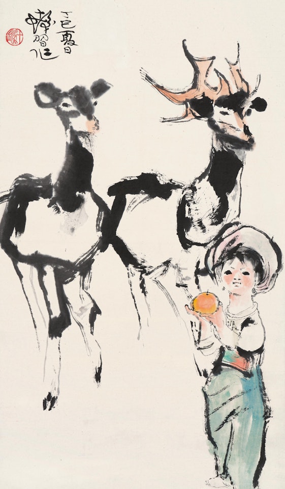 A Girl and Two Deer by Cheng Shifa