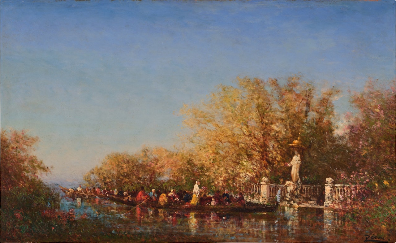 Arrival by Gondola in front of the Gardens, Venice by Félix Ziem