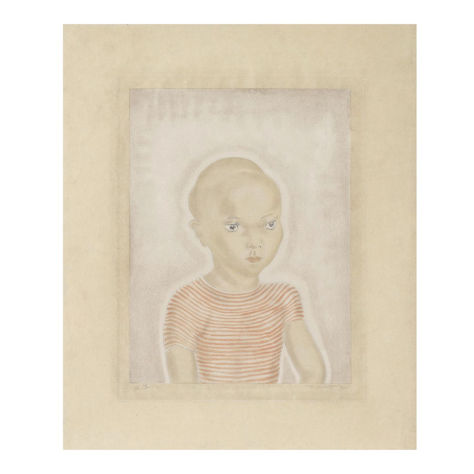 Petit Garçon en Chemise Rayée; Issue de l"album "Enfants" by Leonard Tsuguharu Foujita