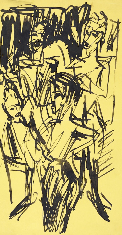 Zwei Frauen und zwei Offiziere im Café by Ernst Ludwig Kirchner
