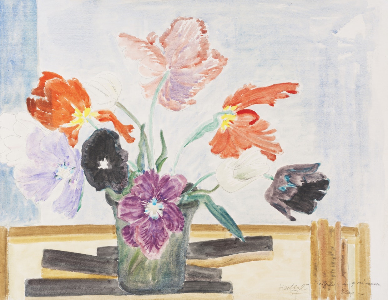 Tulpen in grünem Glas by Erich Heckel