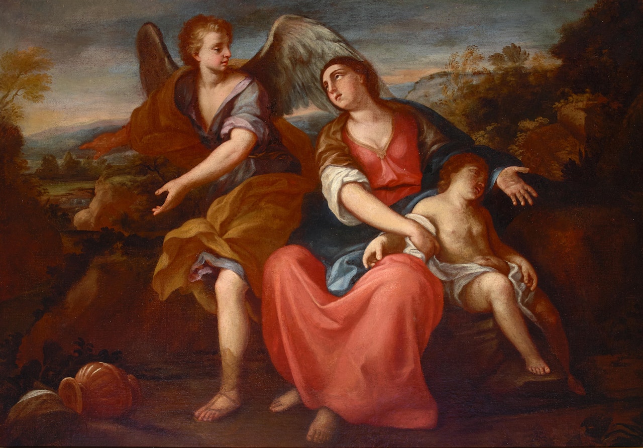 Hagar and Ismael in the desert by Italian School