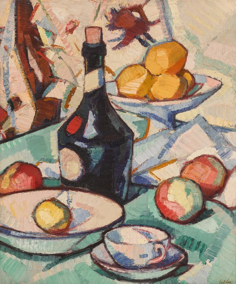 Still Life with a Benedictine Bottle and Fruit by Samuel John Peploe