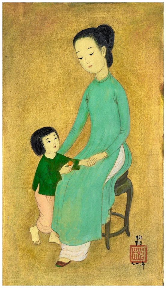 Mère et enfant au fruit by Mai Trung Thu