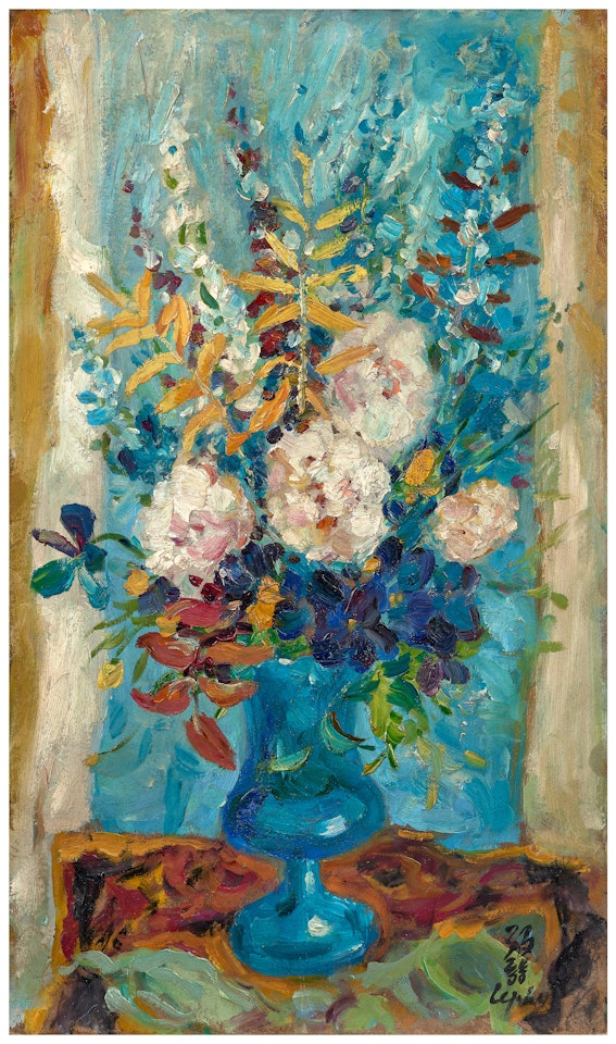 Bouquet de fleurs au vase bleu by Le Pho