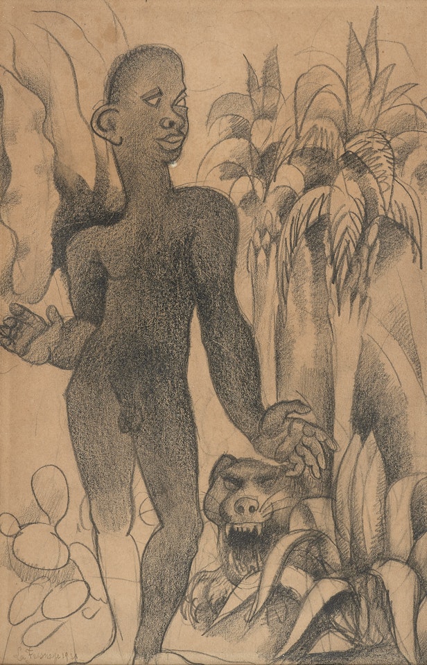 Nu masculin près du fauve dans un paysage de Grasse by Roger de la Fresnaye