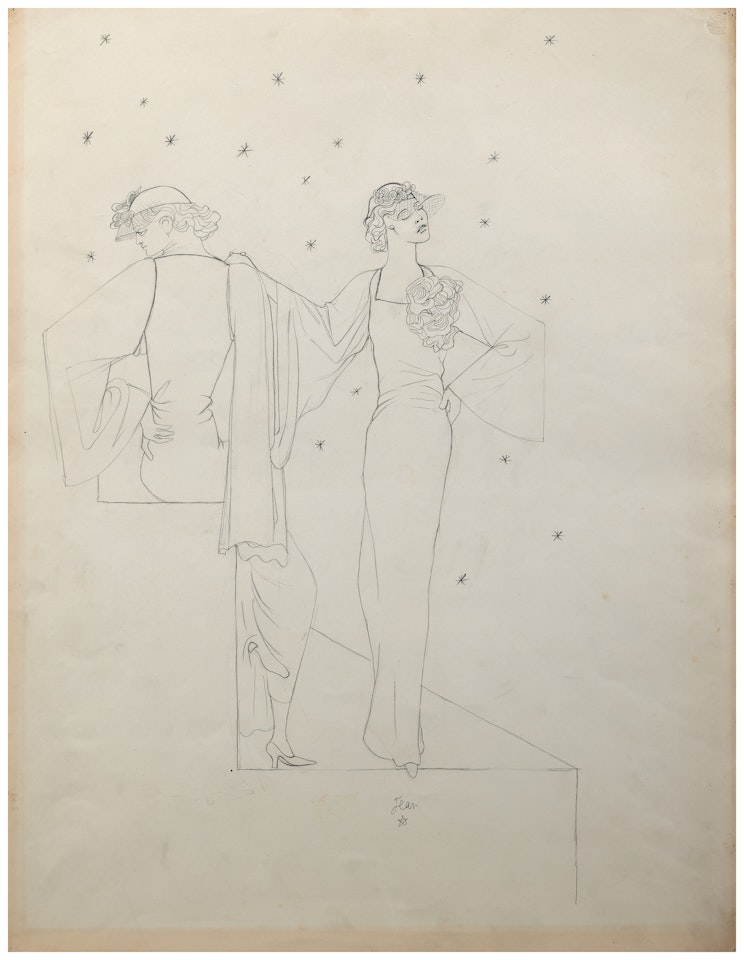 Robes du soir sur fond étoilé (dessin pour la Maison de Couture Molyneux) by Jean Cocteau