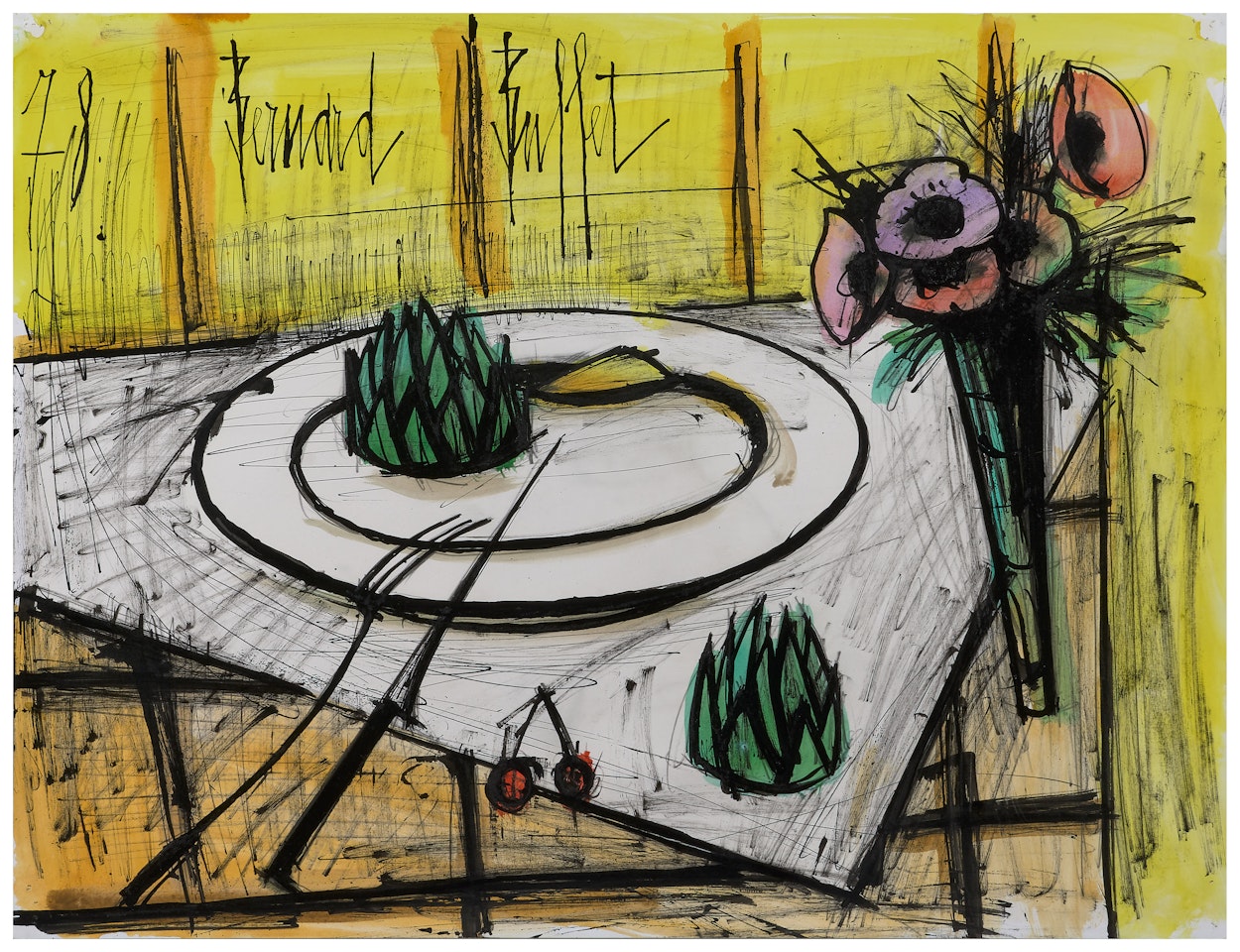 Nature morte aux anémones et aux artichauts by Bernard Buffet