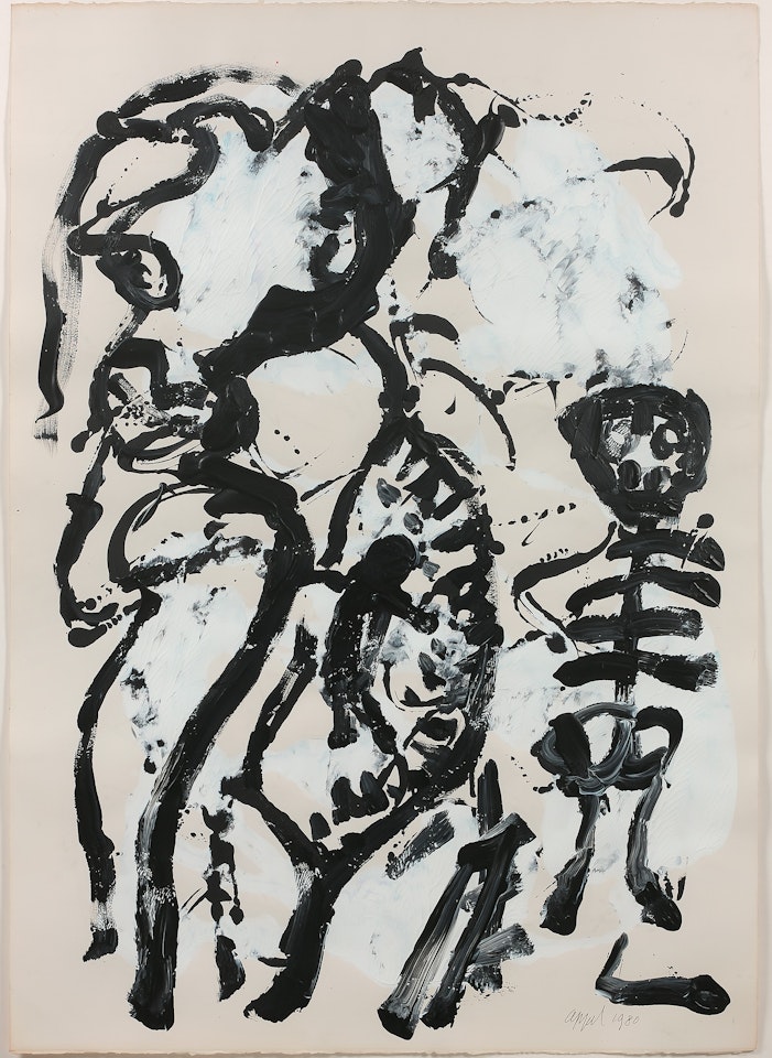 Figure avec feuilles tombantes by Karel Appel