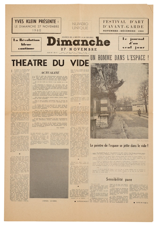 Théatre du Vide (Yves Klein présente: Le dimanche 27 novembre 1960, Festival d"Art d"Avant-Garde, La Révolution bleue continue, Le journal d"un seul jour) by Yves Klein