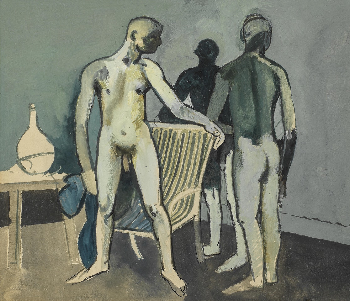 Three Figures and Cane Chair by Keith Vaughan