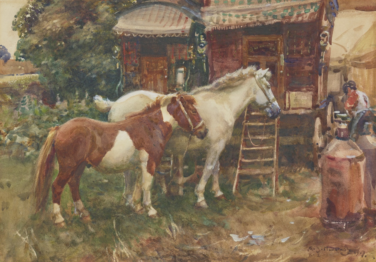 A Corner Berth at the Fair, Norfolk by Alfred James Munnings
