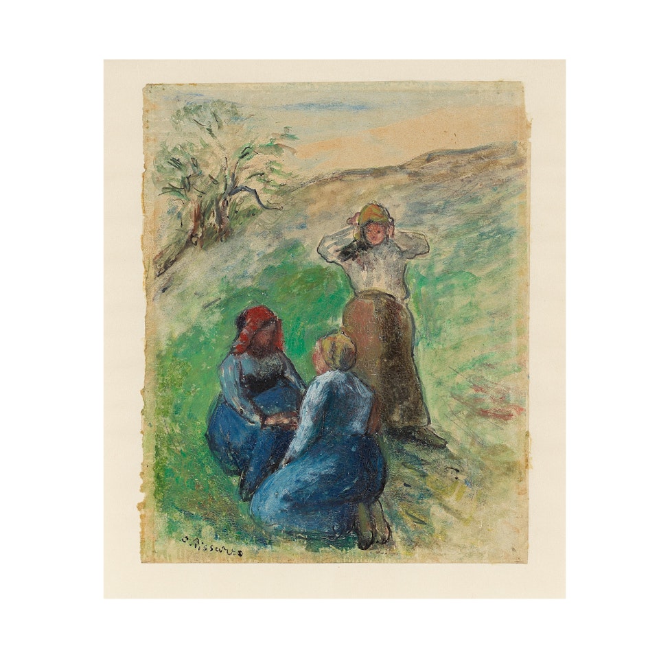 Trois paysannes, deux agenouillées et une debout by Camille Pissarro