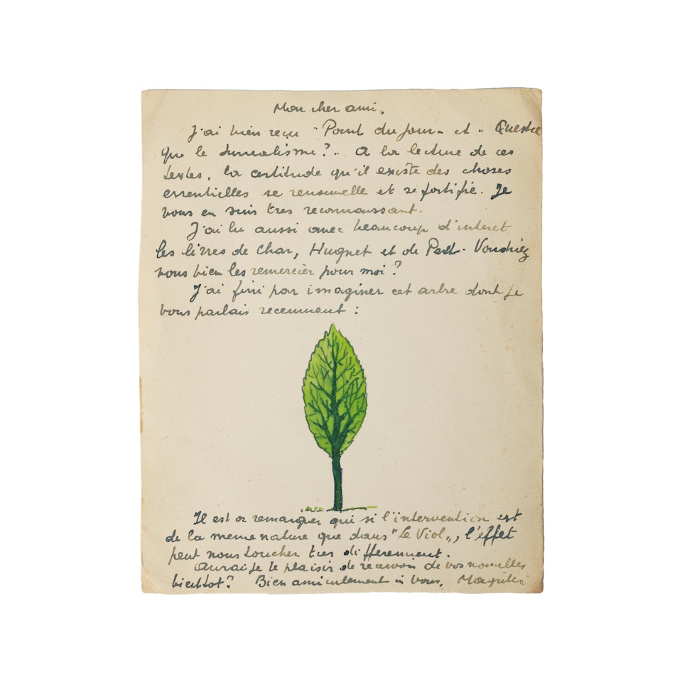 Lettre manuscrite ornée d"un dessin aquarellé by René Magritte