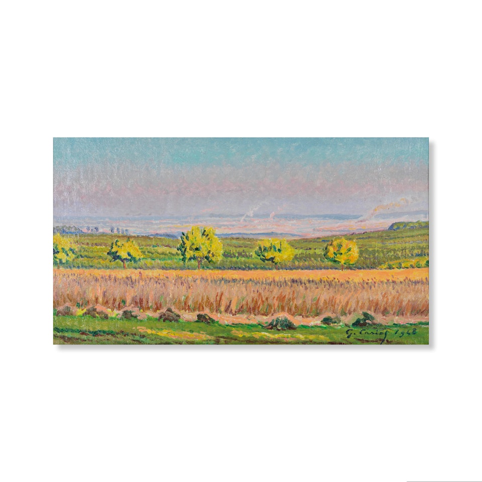 Vue du Rhin avec champs de blé by Gustave Cariot