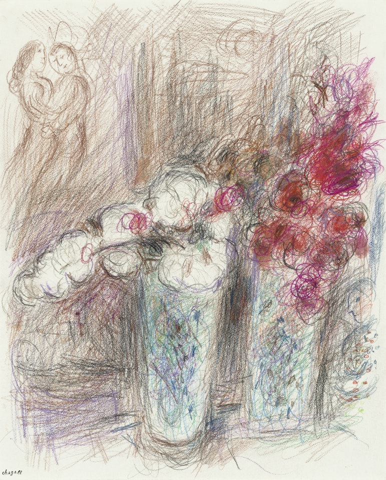 Conversation aux deux bouquets by Marc Chagall