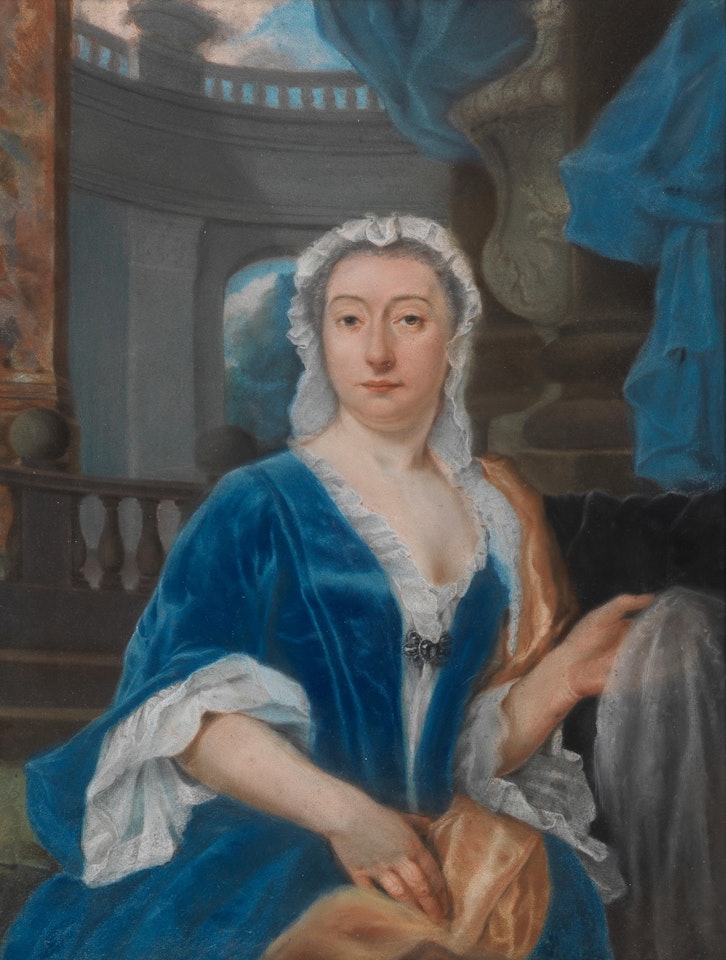 Portrait of a lady in a palace interior by English School