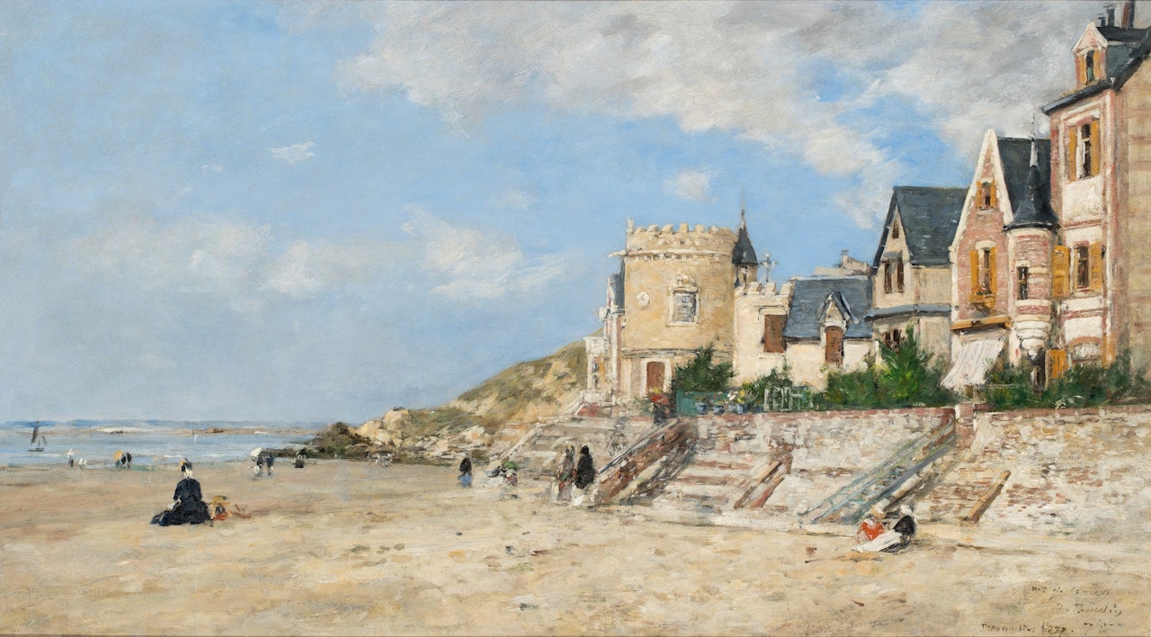 La Tour Malakoff et le rivage à Trouville by Eugène Boudin