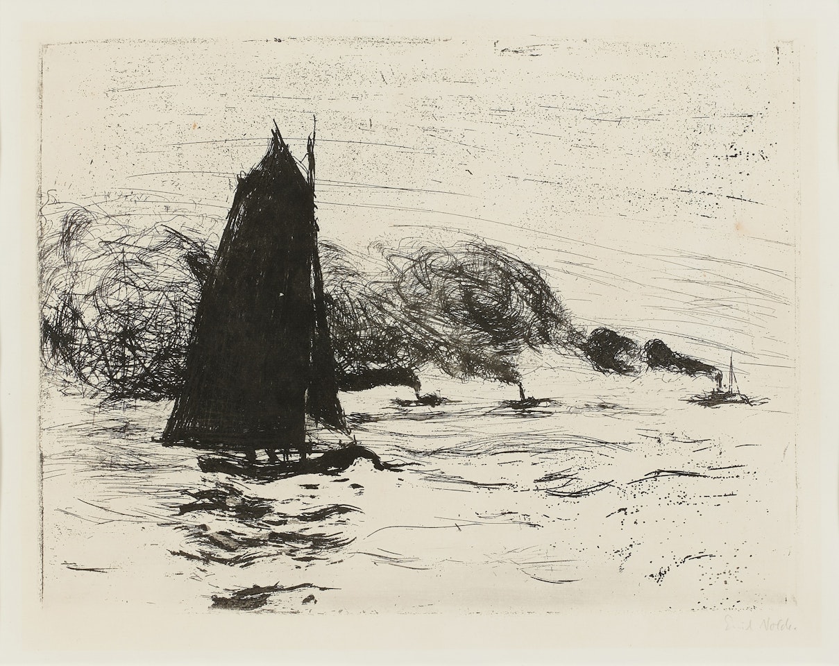 Segler und drei kleine Dampfer by Emil Nolde