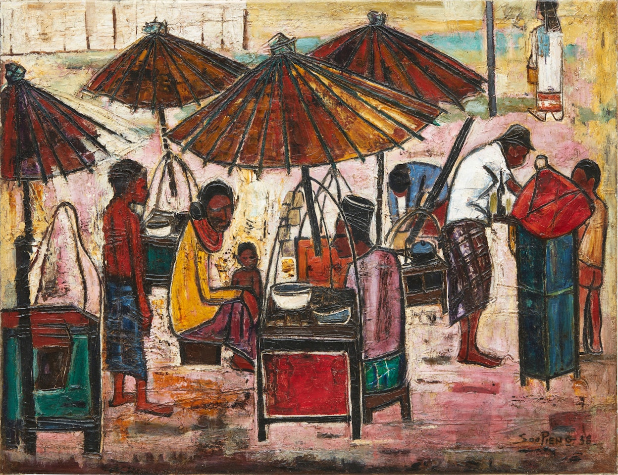 Satay sellers by Cheong Soo Pieng