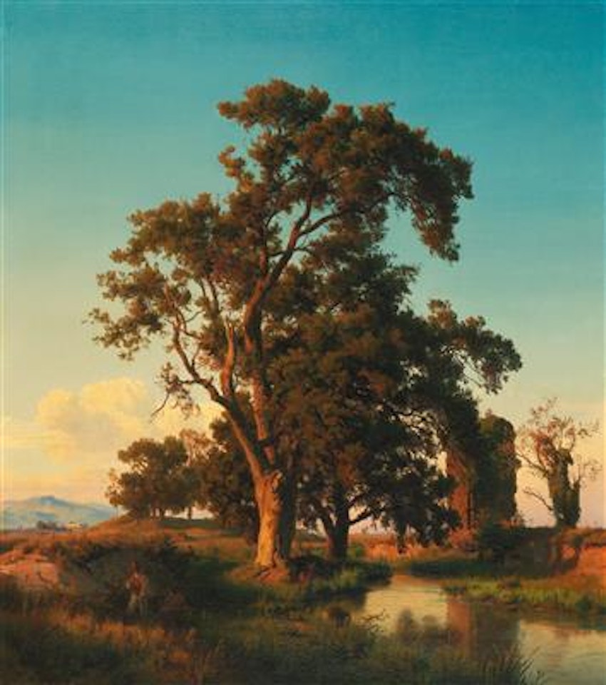 A majestic tree in the evening light by Oswald Achenbach