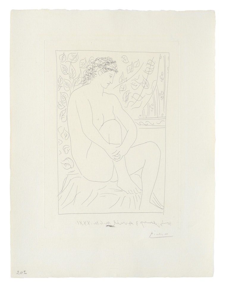 Femme nue assise devant un Rideau, from La Suite Vollard (Bloch 137; Baer 202) by Pablo Picasso