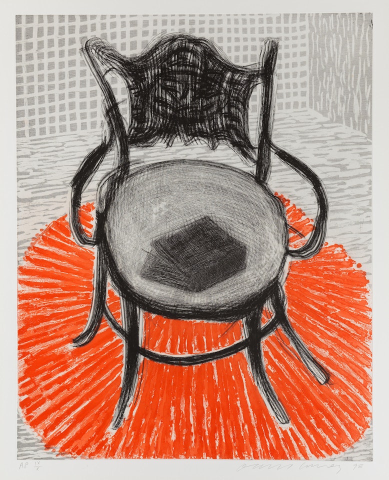 Chair with Book and Red Carpet (Pace 7) by David Hockney
