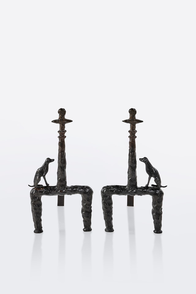 A Rare Pair of "Chien" Andirons by Diego Giacometti