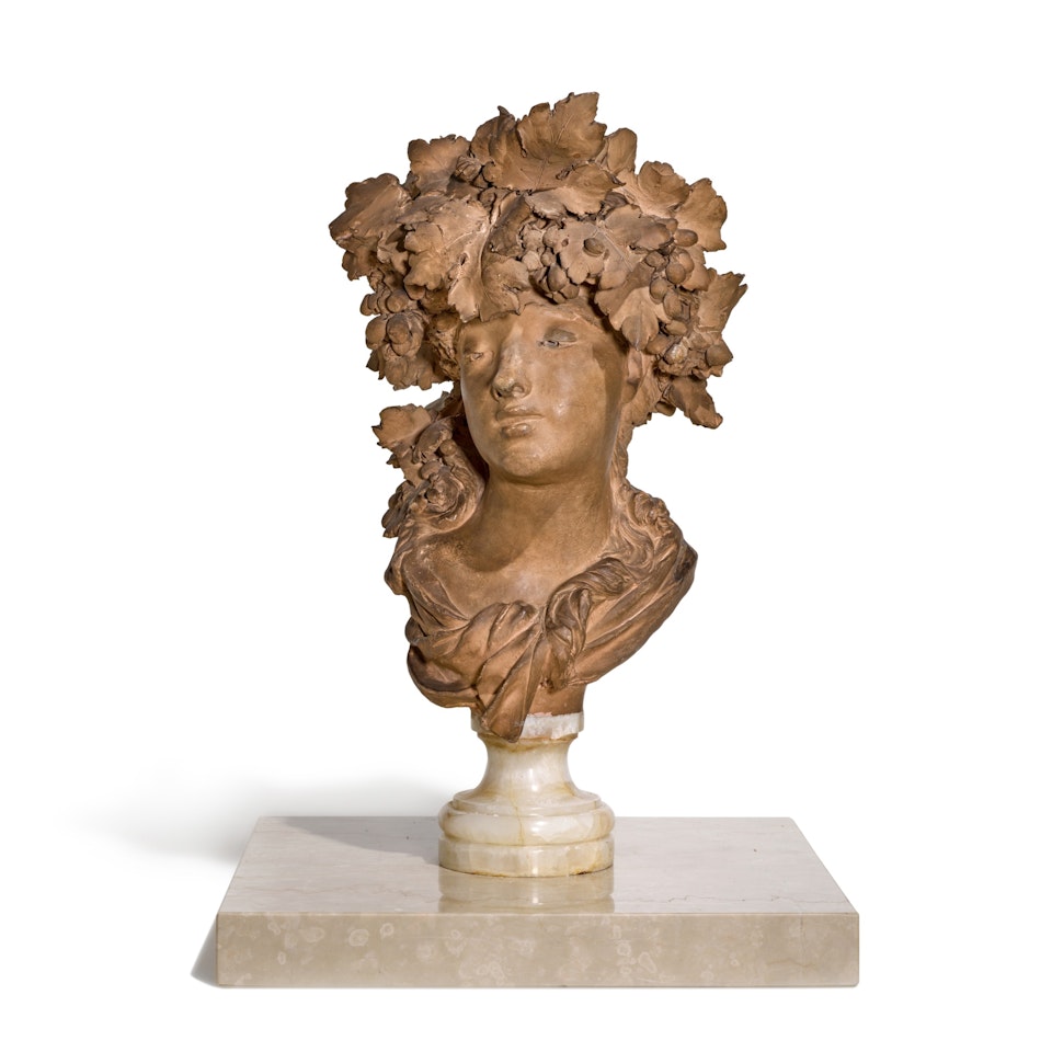 Buste de Bacchante à la chevelure parsemée de raisins et de feuilles de vigne dite aussi "les raisins" or "l"Automne" by Auguste Rodin