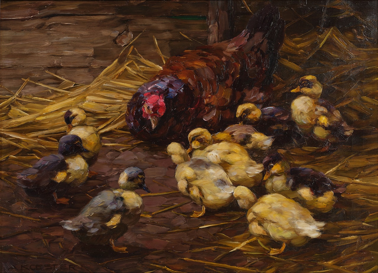 Ducklings and a Mother Hen by Alexander Koester