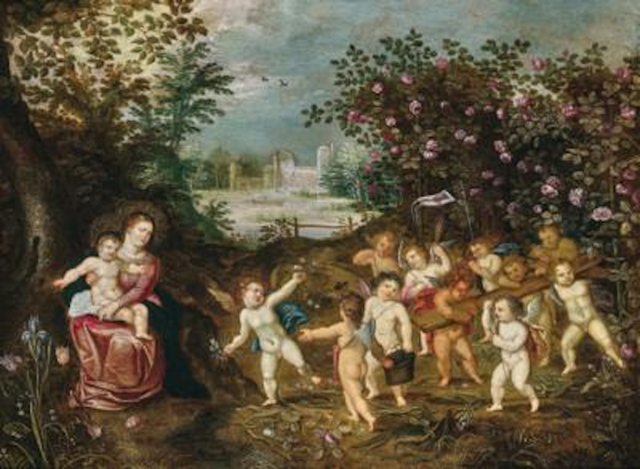 The Virgin and Child with angels in a landscape by Jan Brueghel the Younger