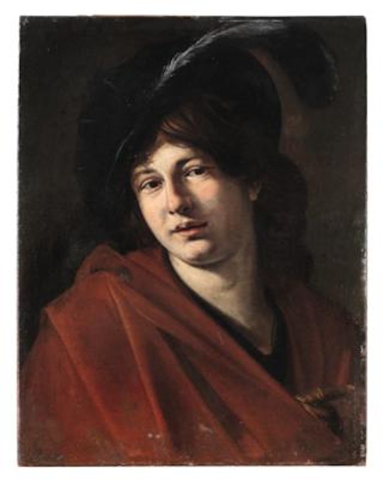 Portrait of a young man wearing a hat with a plume by Caravaggio