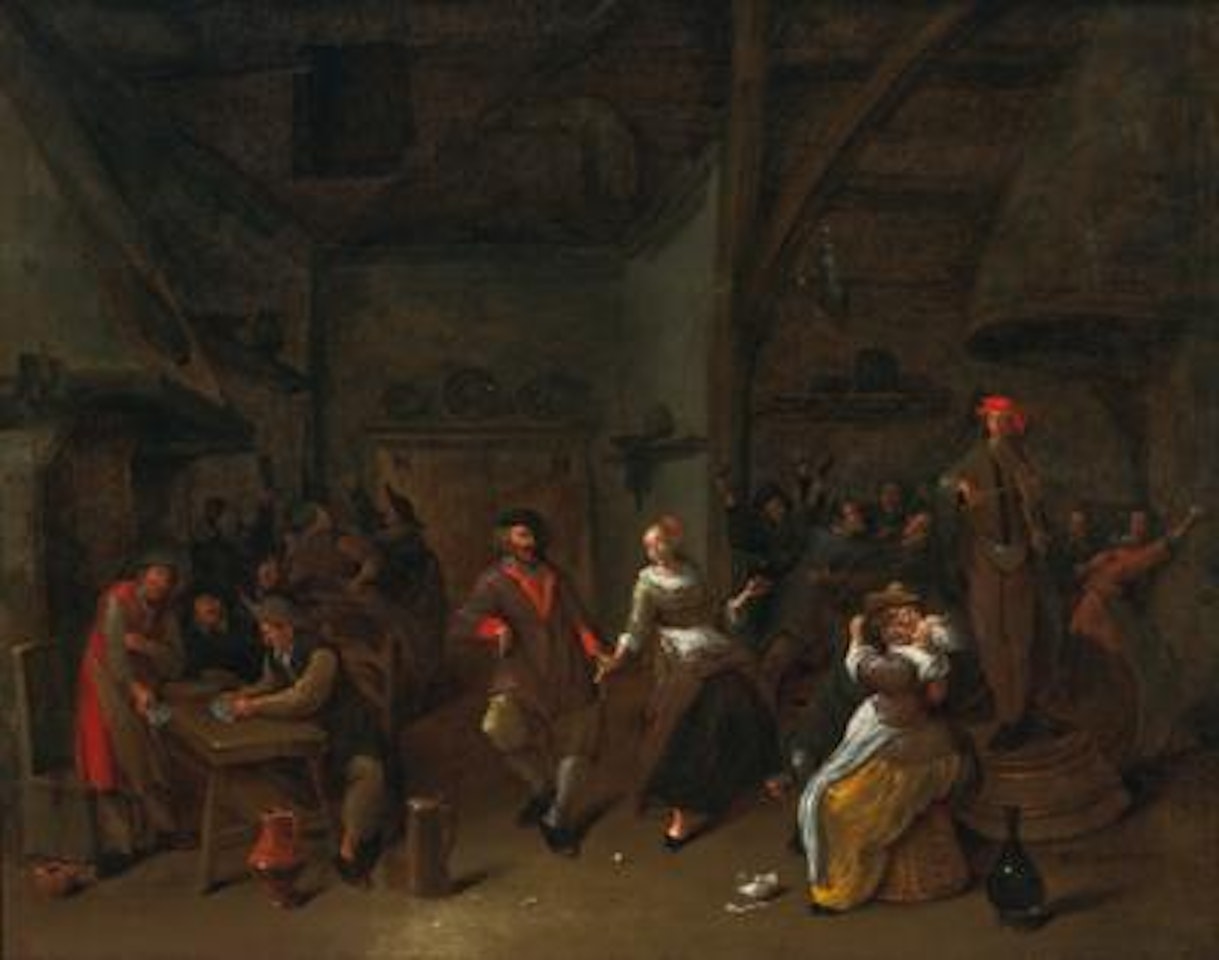 A tavern interior with merry making peasants by Dutch School