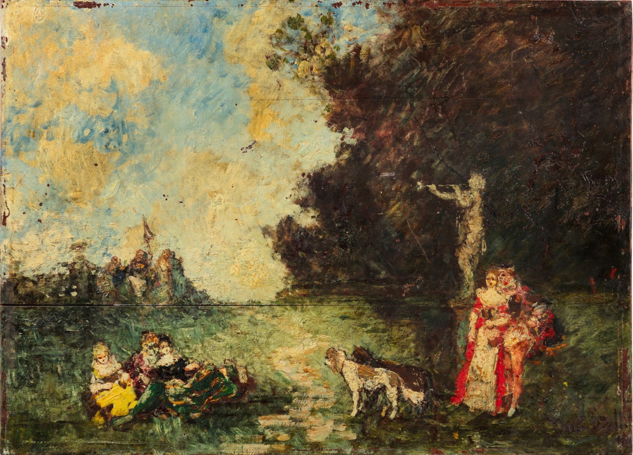 A galant scene by Adolphe Monticelli