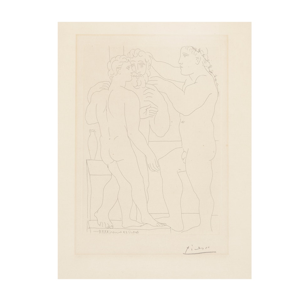 Deux Hommes Sculptés, pl. 52, from La Suite Vollard (Bloch 161) by Pablo Picasso