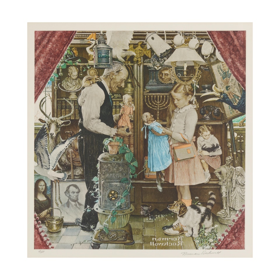April Fool (Girl with Shopkeeper) by Norman Rockwell