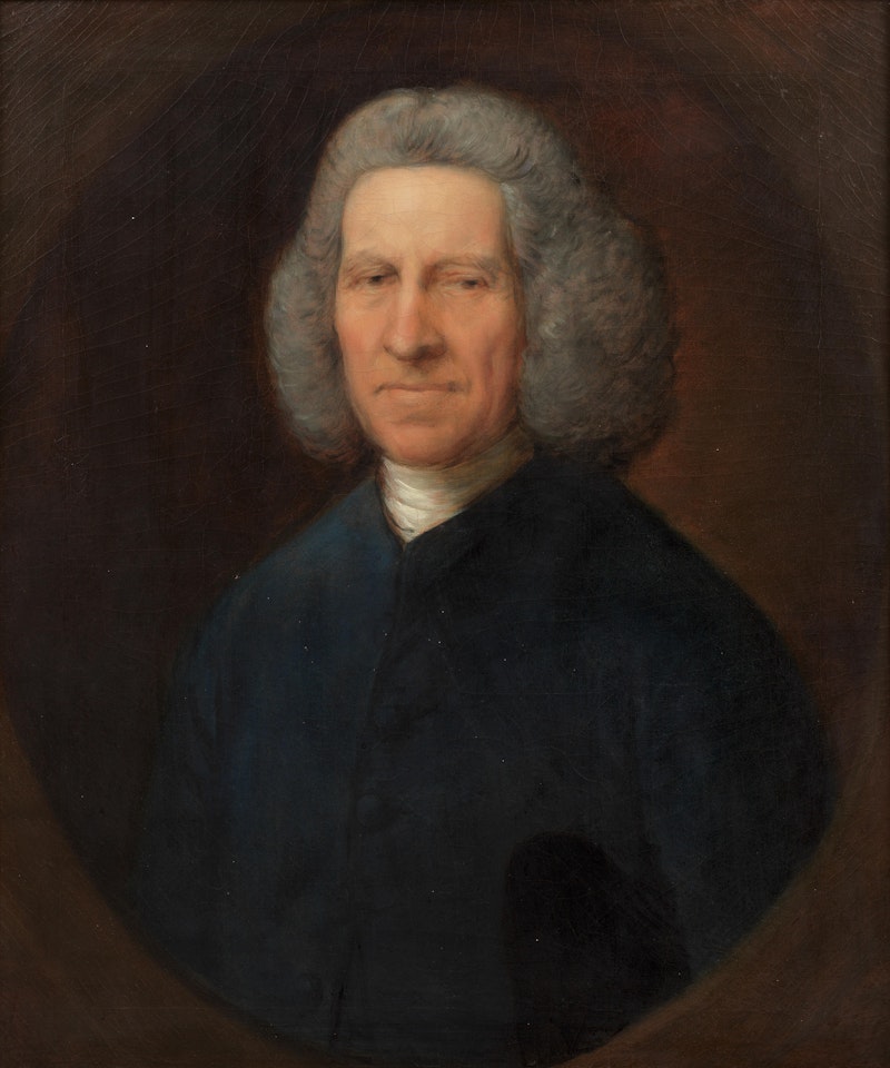 Portrait of James Freeman (1702-1786), bust-length, in a blue coat, within a painted oval by Thomas Gainsborough
