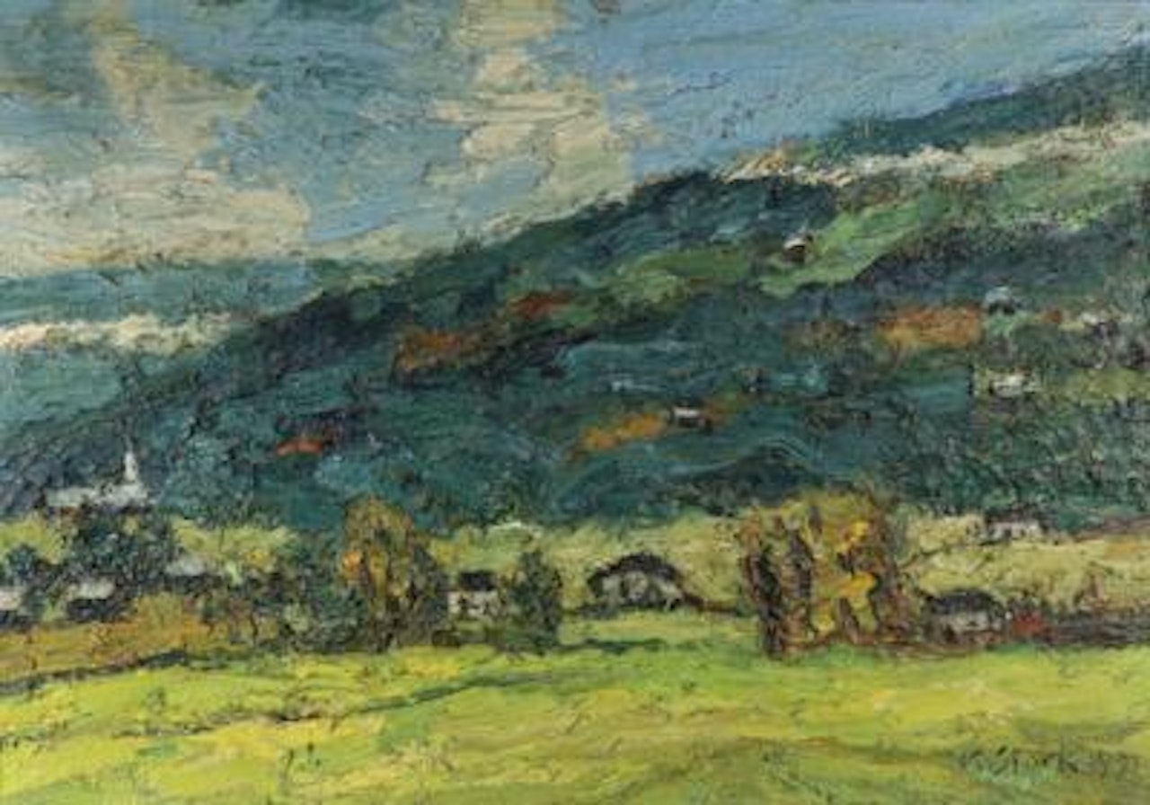 Blauer Berghang mit Radlacher Kirche by Karl Stark