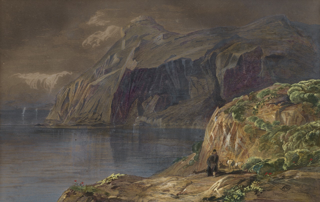 A distant view of the Castel Sant" Angelo, Corfú by Edward Lear