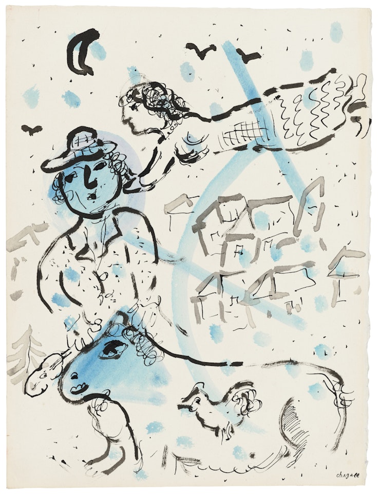 Rencontre hivernale au croissant de lune by Marc Chagall