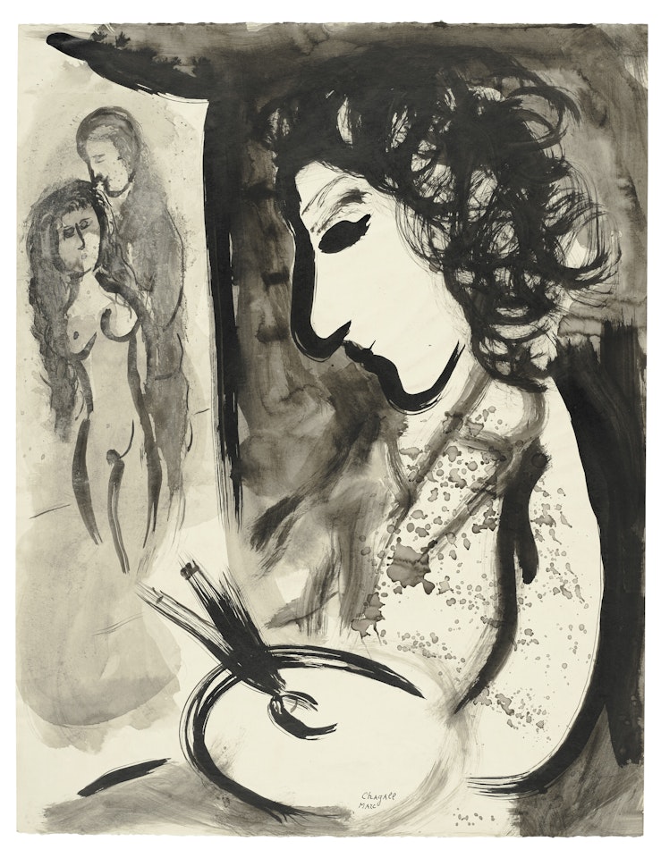 Le peintre de profil et ses amoureux by Marc Chagall