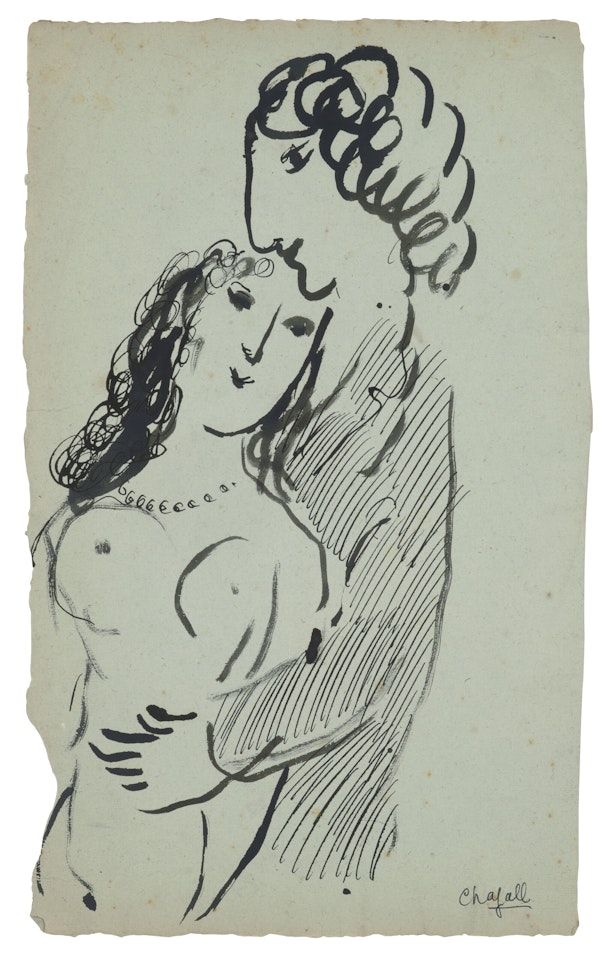 Profil à la veste rayée et nu by Marc Chagall