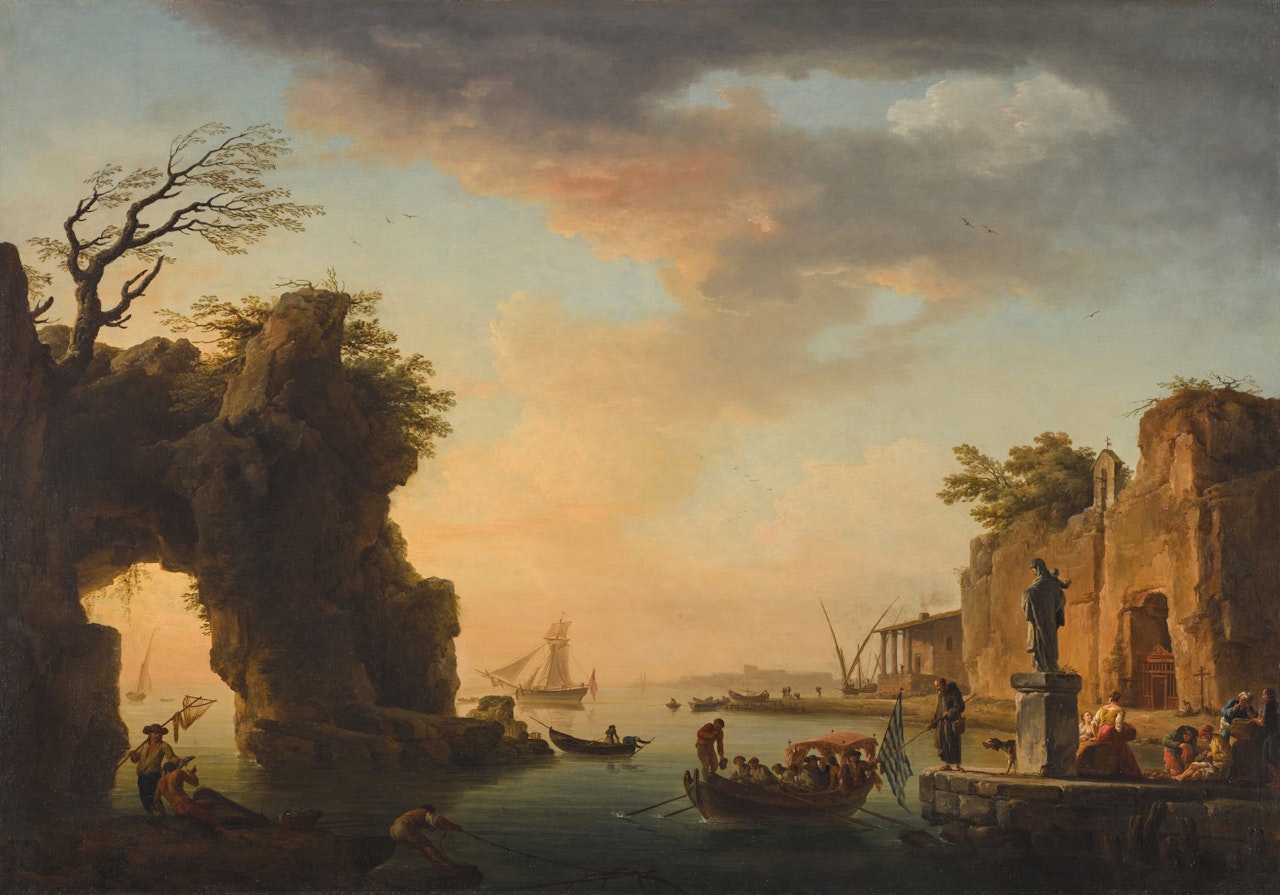 A Mediterranean port view with figures by Claude Joseph Vernet