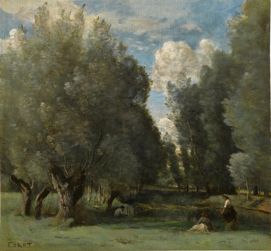 La pêche sous les saules by Jean Baptiste Camille Corot