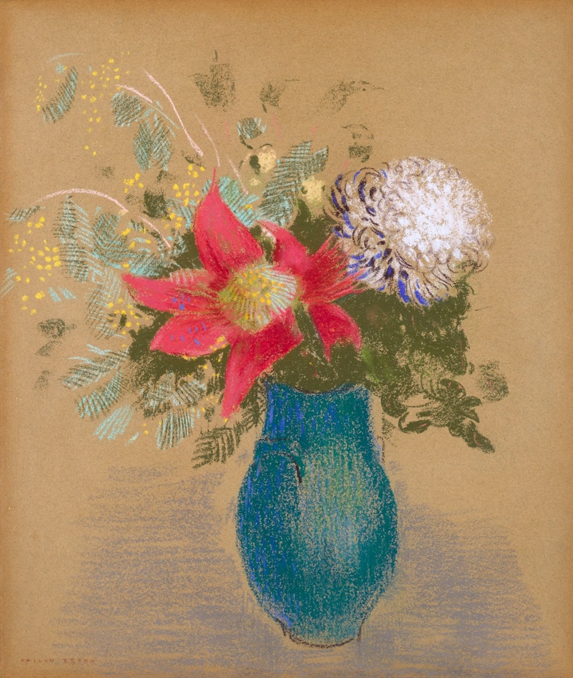 Chrysamthème, poinsettia et autres fleurs by Odilon Redon