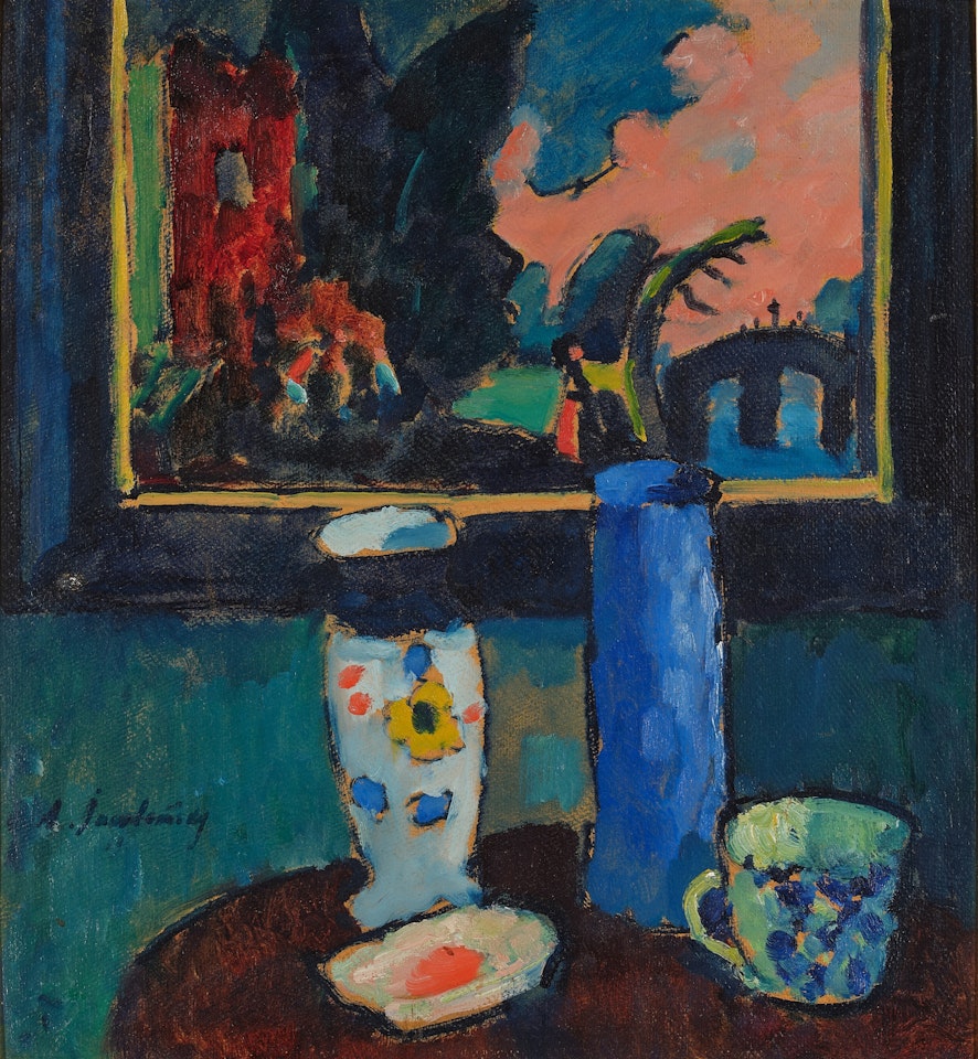Stilleben mit Ruinenlandschaft (Still Life with a Landscape with Ruins) by Alexej von Jawlensky