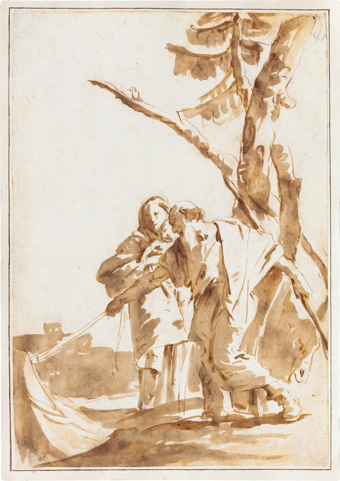 The Flight into Egypt, Joseph pulling a boat to the shore by Giovanni Battista Tiepolo