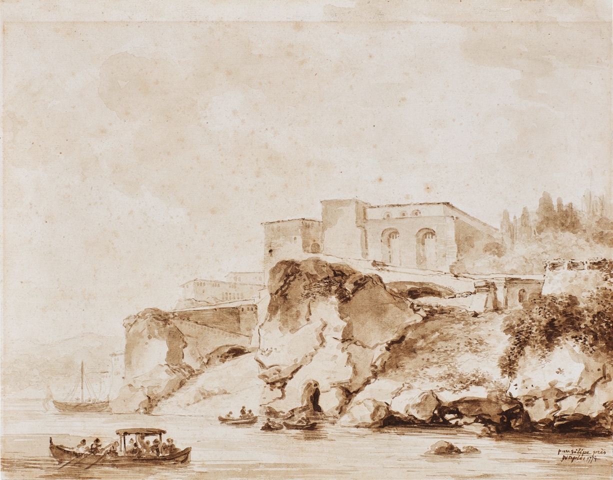 A view of Naples with Marechiaro, Posillipo, pleasure boats in the foreground by Jean-Honoré Fragonard