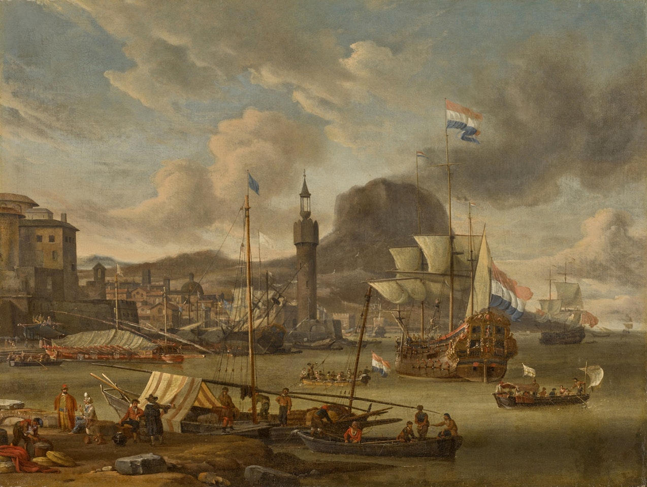 A capriccio of a mediterranean harbour, possibly Palermo by Abraham Storck